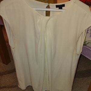 Ann Taylor Factory Cream Tie Front Blouse with Cap Sleeves